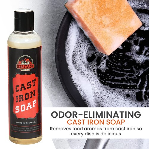 Heritage Products Cast Iron Soap – All Natural Skillet Cleaning Soap Cleans, Restores, Removes Rust from Griddle, Grill Grate, Dutch Oven - Cast Iron Cleaner for Home and Camping