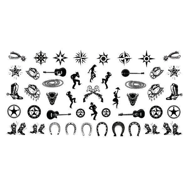 Country & Western Waterslide Nail Art Decals Set #1 - Salon Quality!