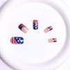 BFY 4th of July Press on Nails Medium Square Fake Nails, USA Flag Red White Glitter Acrylic Nails, Blue French Glossy Gel False Nails Kit Stick Glue on Nails Tip, Independence Day Decoration 24 Pcs