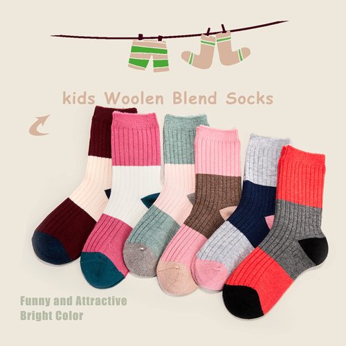 HowJoJo Big Girls Wool Socks Kids Crew Seamless Winter Warm Thermal Socks 6 Pack 6 Pack 8-10 Years