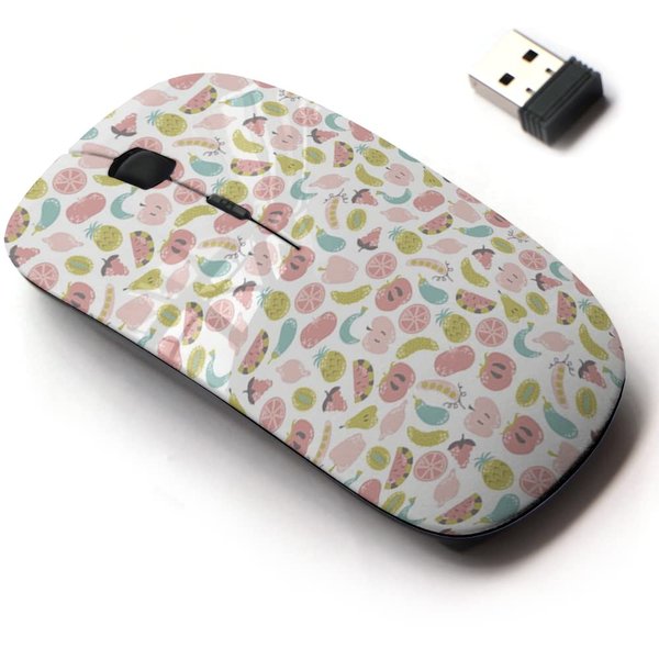 2.4G Wireless Mouse with Cute Pattern Design for All Laptops and Desktops with Nano Receiver - Vegan Flat Fruits