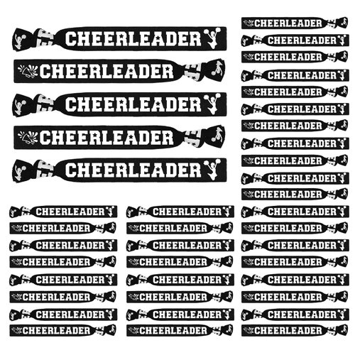 Sureio 100 Pieces Cheer Bracelets Cheerleader Hair Ties Pom Pom Design Bulk Ponytail Holder Cheer Scrunchies Wristbands Cheerleading Gifts for Women and Girls (Black)