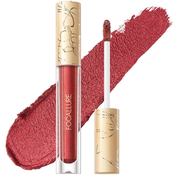 FOCALLURE Metallic Liquid Lipstick,Non Stick Cup Lip Gloss,High Impact Lip Color with Transfer-proof Wear,Long Lasting & Waterproof Lipstick Makeup for Women,RD02 Painkiller