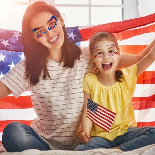 Generic 10 Sheets 4th of July Temporary Tattoos Stickers Face Eye Body Makeup Red White Blue USA Flag Star Hat Heart Women Girls Men Patriotic Party Decor Supplies