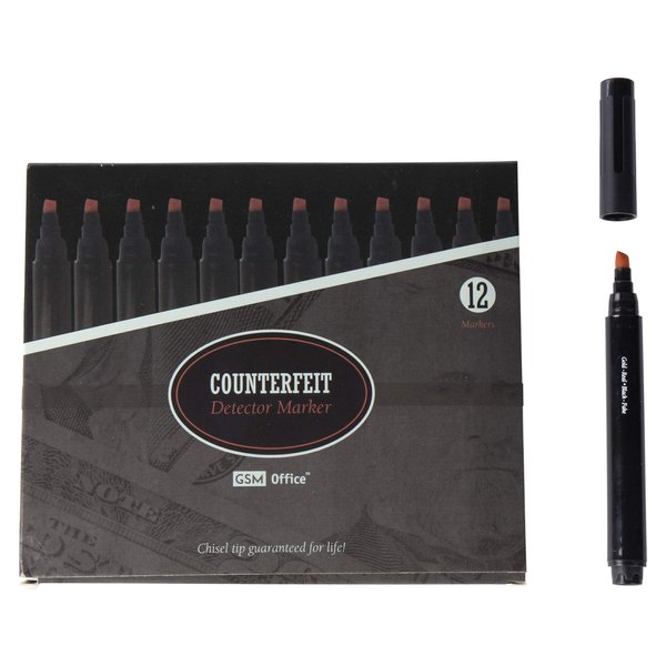 GSM Brands Counterfeit Money Bill Detector Pens, Markers - Detects Fake Currency - 12 Pack