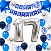17th Birthday Party Decorations Blue for Boys, Happy Birthday Banner Blue Number 17 Birthday Star Foil Balloons Latex Confetti Balloons for Boys Him Son17 Year Old Birthday Supplies(17th)