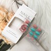 French Tip Press on Nails Blue Fake Nails Square False Nails with Rhinestone Designs Butterfly Artificial Nails Spring Summer Acrylic Nails Medium Stick on Nails Cute Glue on Nails for Women Manicure