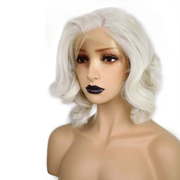 Anogol Hair Cap+ Light Platinum Blonde Lace Front Wig Synthetic Hair Short Curly Bob Wigs Glueless Natural Hairline For Women