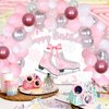 Balterever Ice Skating Birthday Party Decorations for Girs Pink Skating Theme Birthday Decorations with Ice Skating Happy Birthday Backdrop for Winter Snow Birthday Ice Skating Birthday Party Supplies