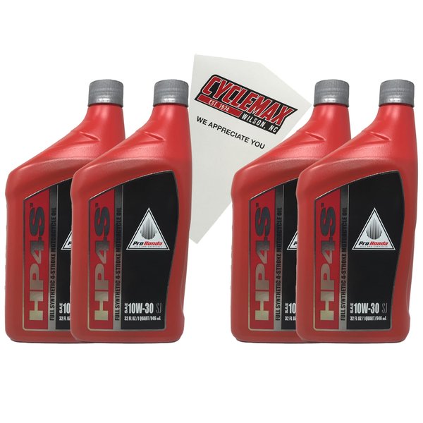 Cyclemax Four Pack for Honda HP4S 10W30 Full Synthetic 4 Stroke Engine Oil 08C35-SYN-1030M Contains Four Quarts and a Funnel