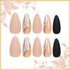 24 PCS Marble Press on Nails with Curve Line Design, Glossy Brown Glitter False Nails Gel Glue on Nails, Sparkly Gold River Manicure Art Acrylic Medium Almond Fake Nails Stick on Nails for Women Girls