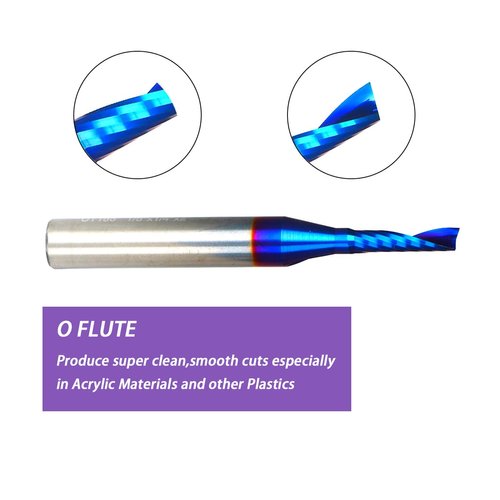Ruhi UO110 O Flute Spiral Router Bit 1/8 Inch Cutting Diameter 1/4 Inch Shank with Coating Acrylic Metal CNC Milling Cutter