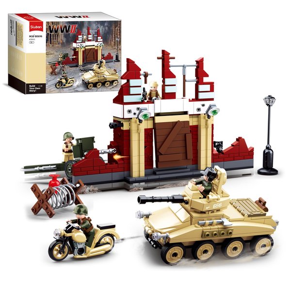 Sluban WW2 Series, Military Building Set Army Toy, Scale Model Kit, with 4 Military Soldier Minifigures, Tank, Motorcycle, Ideal Gifts for Boys Aged, Compatible with Lego Military Set, 479 PCS