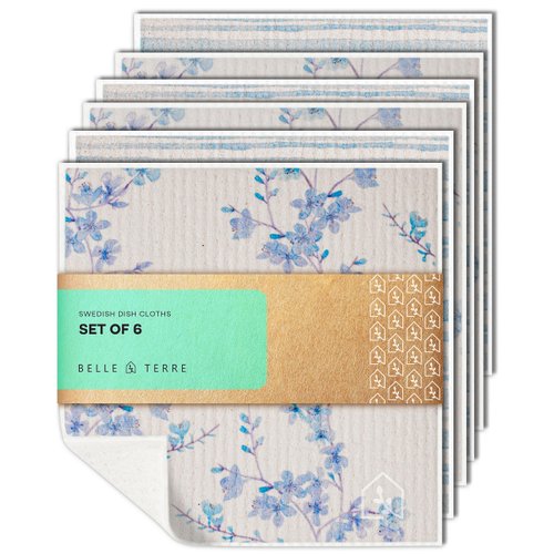 Swedish Dish Cloths for Kitchen - Reusable Cellulose & Cotton Cleaning Kitchen Cloth Towels - Absorbent Dishcloth for Washing, Cleaning, Dishes, Counter & More - Assorted 6 Pack of Washable Dishcloths
