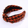Halloween Headband for Women Black Orange Plaid Rhinestone Crystal Knotted Headband Jeweled Wide Knot Headband Headpiece Halloween Holiday Costume Accessories Gifts (black orange plaid hairband)