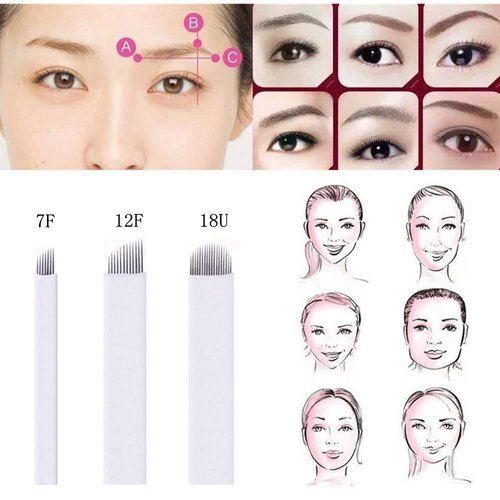 Microblading Needles 60pcs S7,S12,U18 Assorted Permanent Makeup Manual Eyebrow Tattoo Needle Microblading Blades Microblading Kits