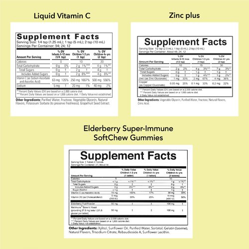 CHILDLIFE ESSENTIALS Immune Support Bundle - Contains Elderberry Super-Immune SoftChew Gummies, Zinc Plus, & Vitamin C, Supports The Immune System, High in Antioxidants - Mixed Flavors (1 Bundle)