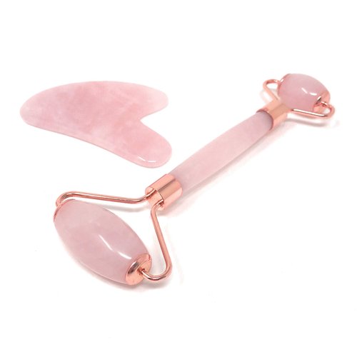 Jade Roller for Face - Authentic Rose Quartz Face Massager with Gua Sha Anti-Aging Tool – Reduce Wrinkles, Migraines, Dark Circles + Eye Puffiness - 100% Natural Skincare