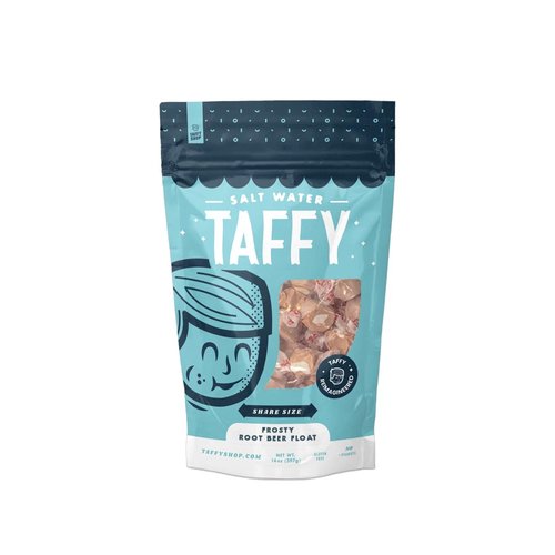 Taffy Shop Frosty Root Beer Float Salt Water Taffy - Small Batch Salt Water Taffies Made in the USA - Super Soft, Sweet, Taffy Candy - Guaranteed Fresh - Gluten-Free, Soy-Free, Peanut Free - Share (14oz) Bag