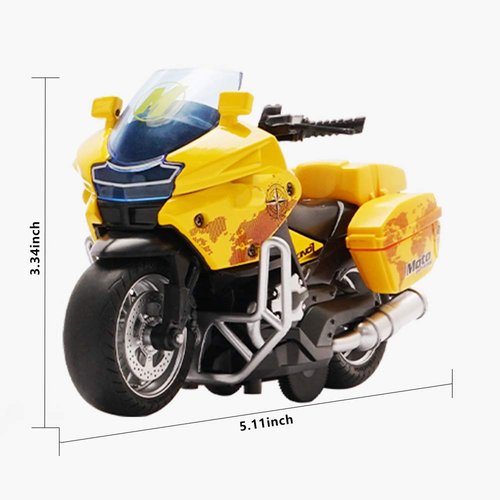 Die Cast Toy Motorcycle Model - Pull Back Vehicles with Sounds and Lights, Motorcycle Toys for Kids 3-9, for Youngsters who are into Collectible Scaled Cars and Motorcycles (Yellow)