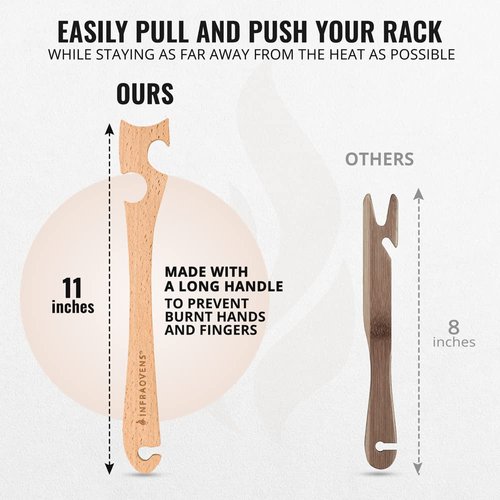 Wooden Oven Rack Puller Stick, Push Pull Tool with Longer Handle Ideal for Kitchen Oven, Toaster Oven, Air Fryer, Convection Oven and Small Kitchen Appliances by INFRAOVENS