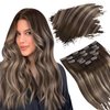 Ugeat Clip in Hair Extensions Human Hair Balayage Dark Brown Ombre Ash Brown Hair Extensions Real Human Hair Clip ins 16 Inch 7pcs 120g(105g Hair+15g Clips)