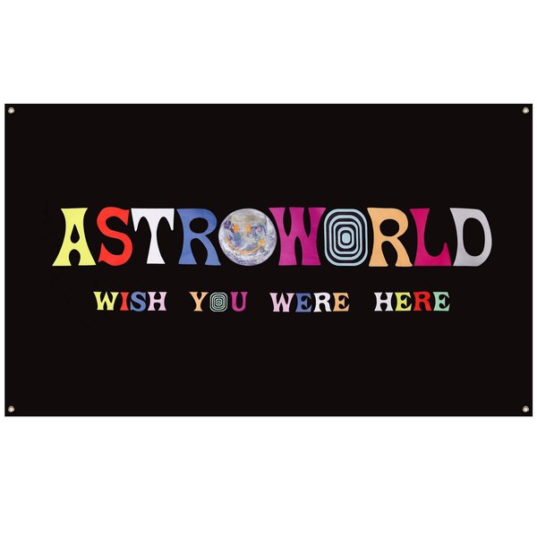 Astroworld Flag Black, 3x5 Feet Flag Banner, Man Cave Wall Flag with Brass Grommets for College Dorm Room Decor,Tailgates,Parties,Gift, Please identify the store name "SSandy" for purchase