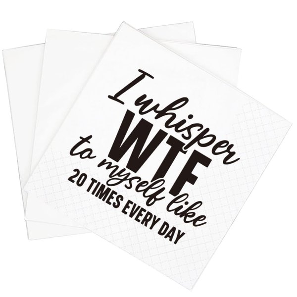 SharkBliss Funny Sarcastic Quotes Cocktail Napkins, 100 Pack I Whisper WTF To Myself Like 20 Times Every Day Disposable Beverage Bar Paper Party Cocktail Napkins 2-Ply, 5x5" (I Whisper WTF)