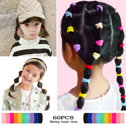 60 Pcs Baby Hair Ties for Toddlers Kids and Girls with 10 Cute Colors - Mini Seamless Elastic Hair Bands Small Ponytail Holder (Diameter 1.25Inch)