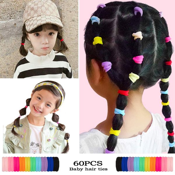 60 Pcs Baby Hair Ties for Toddlers Kids and Girls with 10 Cute Colors - Mini Seamless Elastic Hair Bands Small Ponytail Holder (Diameter 1.25Inch)