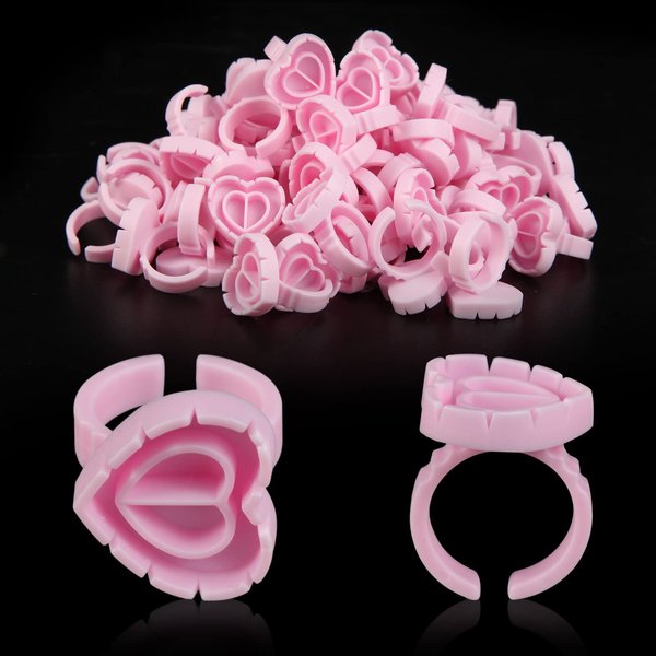 ZXMFDZ 100PCS Glue Rings Lash Rings for Glue Glue Rings for Eyelash Extensions Eyelash Glue Holder Lash Glue Rings Smart Glue Cups Pink