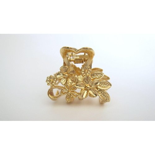 Small mini gold metal flowers leaf hair claw clip