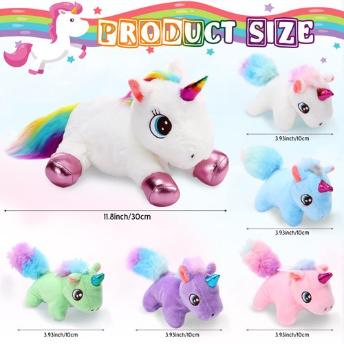 Sumind Rainbow Unicorn Mommy Stuffed Animal with 5 Cute Baby Unicorns in Her Tummy Plush Toy for Mama Girls Baby Toddler Kids 3 4 5 6 7 8+ YearChristmas Birthday Gifts(Adorable Style,White)