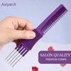 AxiyanX 2PCS Metal Comb,Hair Teasing Comb With Metal Prong,Comb With Metal Pick,Hair Picks for Women,Teasing Combs for Women,Teasing Comb for Fine Hair(black and Purple)