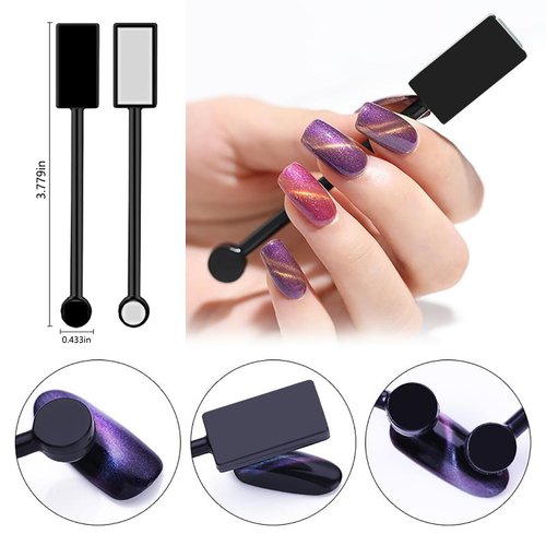 JERCLITY 6 Pieces Cat Eye Magnet for Nails Double-Head Nail Magnetic Stick Multi-Function Magnet Square Cat Eye Strong Magnet Plate Cylindrical Nail Magnet Tools for Cat Eye Gel Polish Nail Art
