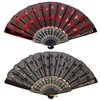 2 Pieces of Sequin Fabric Folding Fans Embroidered Flower Lace Trim Peacock Fan Fabric Plastic Folding Handheld Fan for Women Hand Craft (Red, Black)