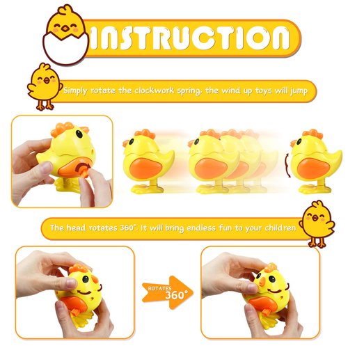 LIHAO Party Favors, 3 Pieces Easter Chicks Wind Up Toys for Easter Egg Hunt, Basket Stuffers Fillers Gift