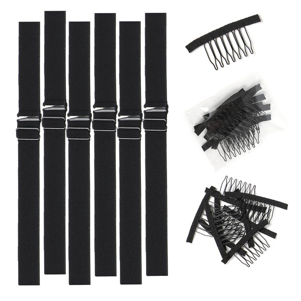 Aiduode Adjustable Elastic Band For Wigs And Making Wigs Adjustable Straps For Wigs Adjustable Wig Bands Sewing in Wig Adjustable Straps For Wigs And Wig Caps(BLACK * 6PCS)