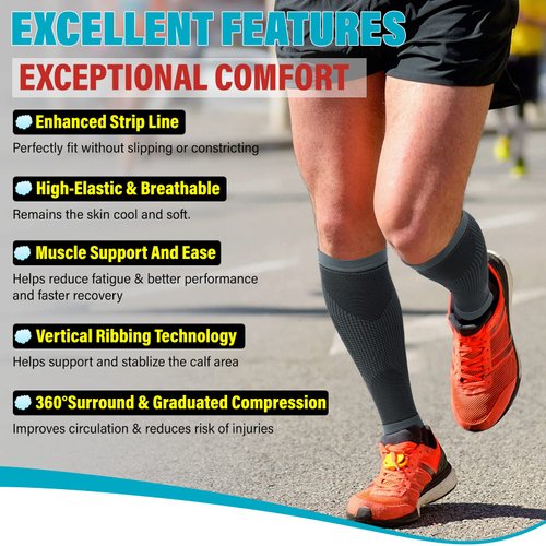 KEKING® Calf Compression Sleeves for Men Women, Leg Compression Sleeves, Footless Compression Socks for Running, Shin Splint Support for Sports, Varicose Vein Treatment Legs & Pain Relief, Gray L/XL