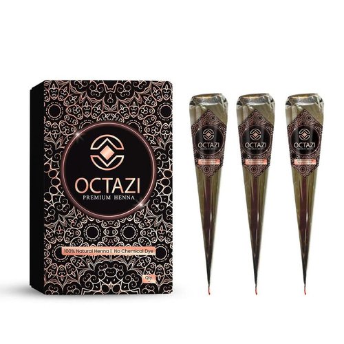 OCTAZI 100% Pure Natural Hair Color Tube Paste Hair Dye Henna Cone Dark Reddish-Brown to Dark Brown Color Ready to Use Henna Cones Paste Hair Dye For Women - Perfect for Hair Coloring, No Chemicals, No PPD, No Preservatives - 3 Cones