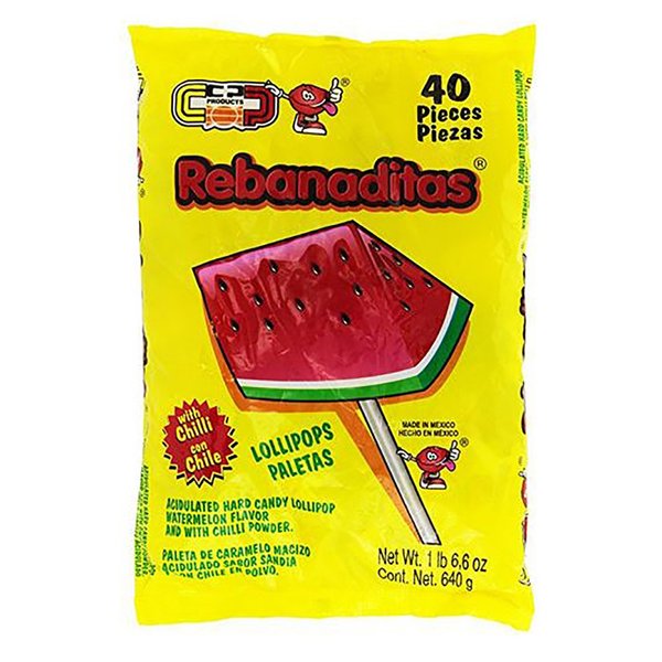 Dulces Vero Vero Rebanadita Paletas Sabor Fresa Con Chile Mexican Hard Candy Chili Pops, 1.5 pounds, 40 Pc