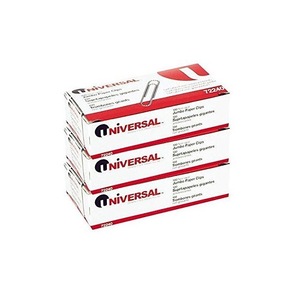 Universal Nonskid Paper Clips, Wire, Jumbo, Silver-100 ct, 3 pk