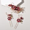 Bridal Hair Combs, Wedding Hair Comb Set Crystal Flower Hair Clips Bride Bridesmaid Hair Sides Comb Rhinestone Barrettes, Pearl Flower Hair Pins Hair Accessories for Women Girls (Wine Red)