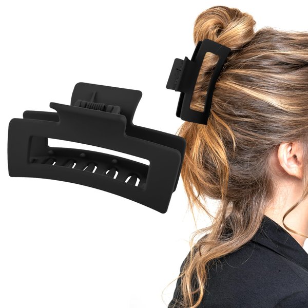 WLLHYF 3.5 Inch Square Hair Claw Clips Non-slip Matte Barrettes Strong Hold Jaw Hairpins Medium Banana Clamps Rectangle Hair Styling Accessories for Women Girls Thick Thin Hair (Black)