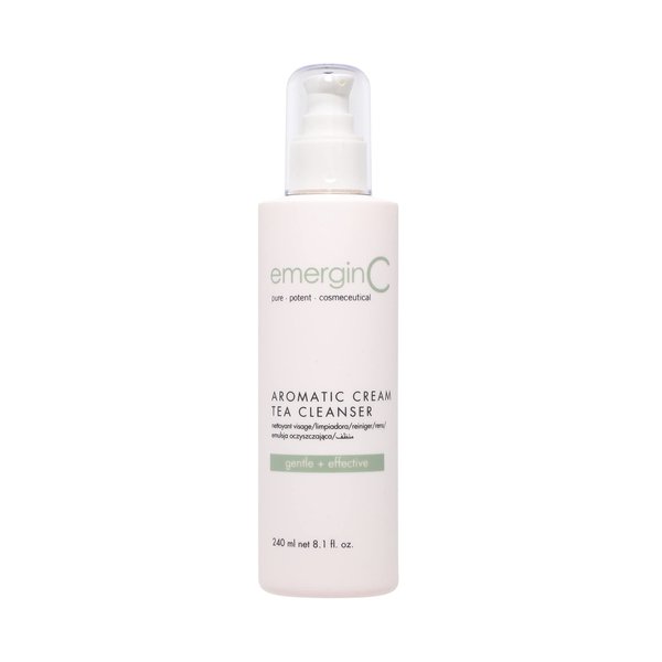 emerginC Aromatic Cream Tea Cleanser - Soothing Gentle Face Wash with Green Tea, Chamomile + Rose for Minor Redness, Removing Dirt, Makeup + Excess Oil (8.1 oz, 240 ml)