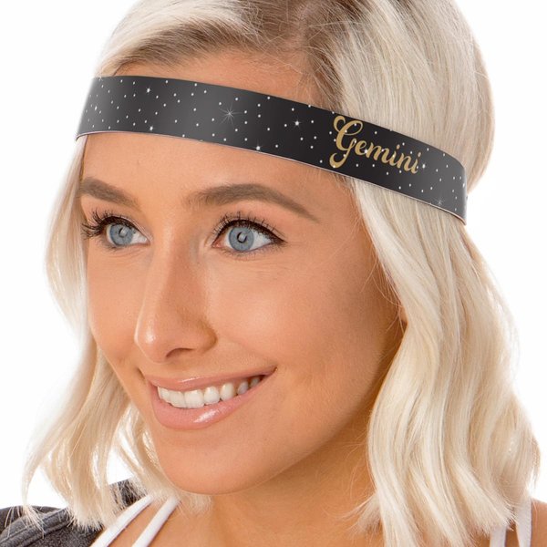 Hipsy Women's Zodiac Sign Stars 7/8" Wide Headband Hairband for Women Girls & Nurses (Gemini Black Stars)