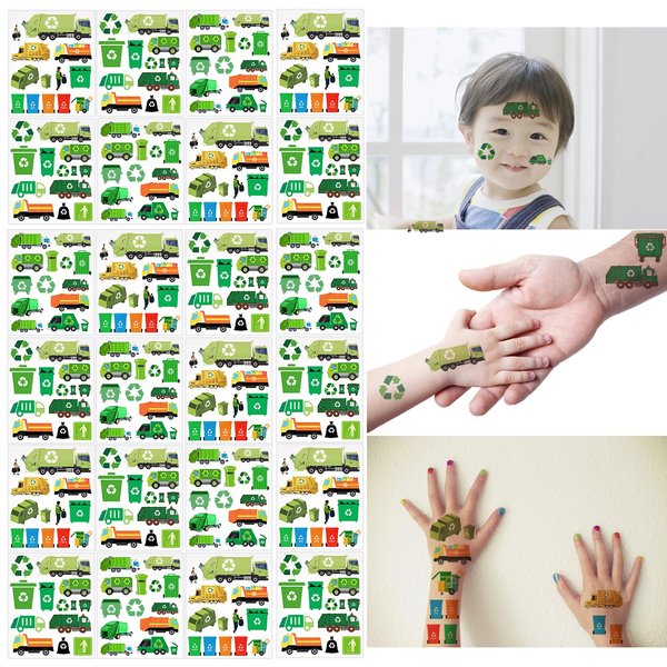 ATSMOICY 290 Pieces Garbage Truck Temporary Tattoo - Rubbish Truck Themed Party Supplies Waste Management Recycling Birthday Baby Shower Party Favors Fake Tattoos for Kids