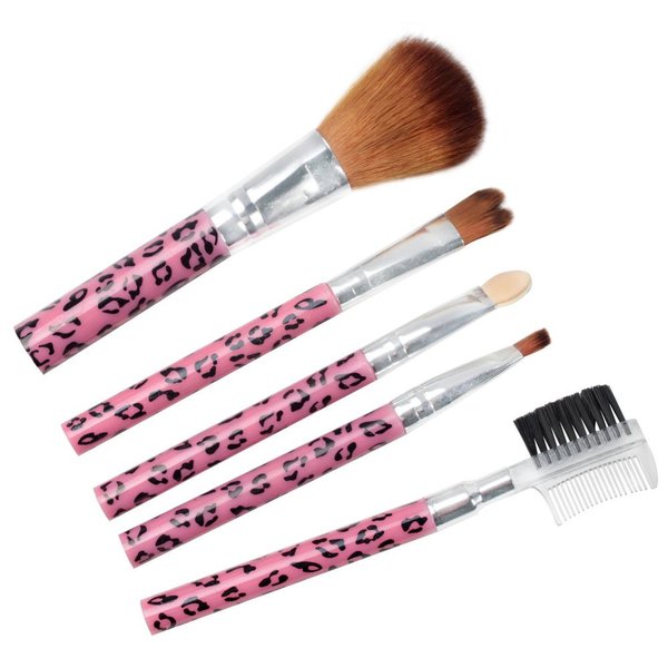 5 Pcs Cosmetic Makeup Tool Brush Kit Travel Set - Pink