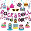 25 Pieces 50's Party Decorations Include Rock and Roll Banner, 50s Theme Hanging Swirls and Honeycomb Centerpieces for 1950s Party Decorations, Back to 50's Rocking Party Supplies
