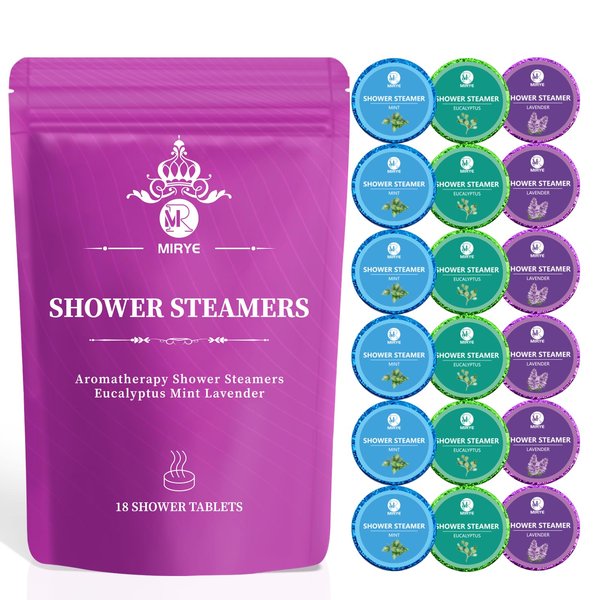 MR MIRYE Shower Steamers Aromatherapy for Women or Men, Organic with Eucalyptus Lavender Peppermint Essential Oil Shower Tablets, 18-Pack Shower Bombs Self Care Gifts for Wife, Lover, Girl